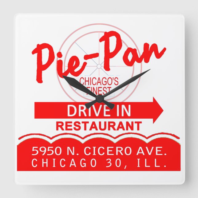Reloj Cuadrado Restaurante Pie-Pan Drive-In, Chicago, Illinois (Anverso)