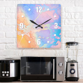 Reloj Cuadrado Resumen acuarela color turquesa moderno oscuro