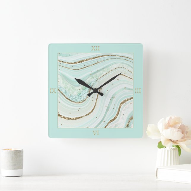 Reloj Cuadrado Resumen Agate Mint ID827 (Hogar)