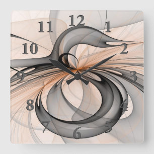 Reloj Cuadrado Resumen Antracita Grey Siena Arte Fractal Moderno