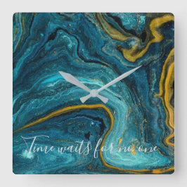 Reloj Cuadrado Resumen Art Blue Green Gold Marble
