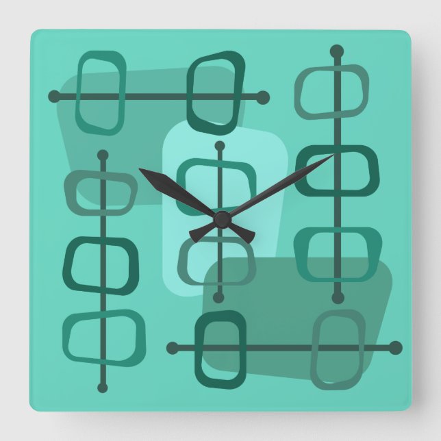 Reloj Cuadrado Resumen Art Hollow Rocks Turquoise de los años 195 (Anverso)