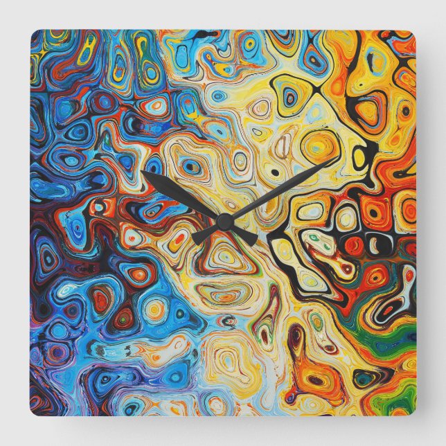 Reloj Cuadrado Resumen Art Naranja Amarillo Swirls Blue Swirls (Anverso)