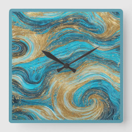 Reloj Cuadrado Resumen Art Wall Clock White Aqua Blues