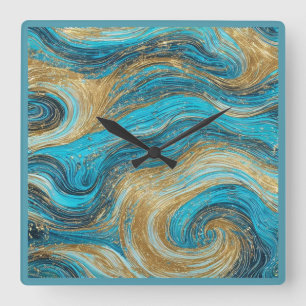 Reloj Cuadrado Resumen Art Wall Clock White Aqua Blues