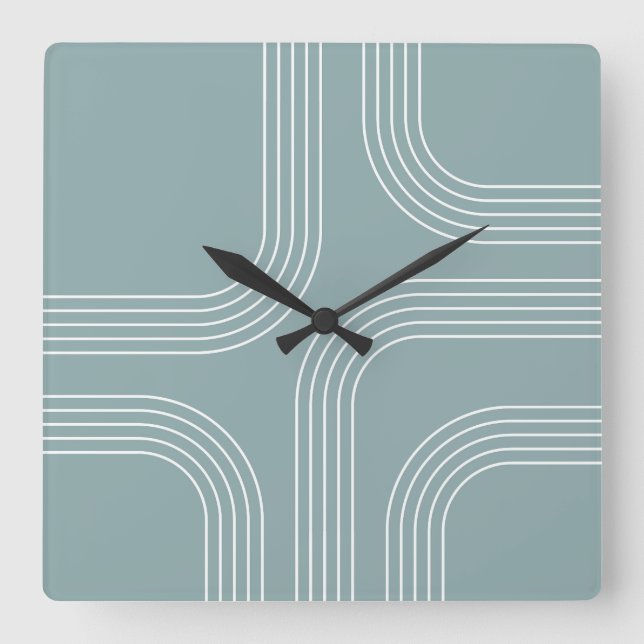 Reloj Cuadrado Resumen arte de línea de estilo de Mid Century (Anverso)