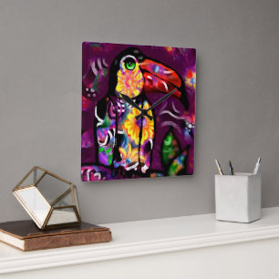 Reloj Cuadrado Resumen caprichoso Toucan Bird Floral colorido