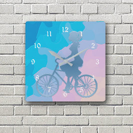 Reloj Cuadrado Resumen Chica de bicicletas Sunrise
