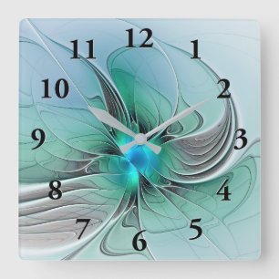 Reloj Cuadrado Resumen Con Arte Fractal Azul Y Moderno