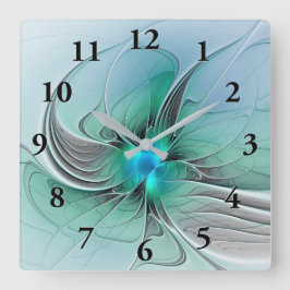 Reloj Cuadrado Resumen Con Arte Fractal Azul Y Moderno
