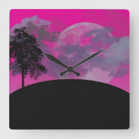 Resumen Crimson Moon Square Wall Clock