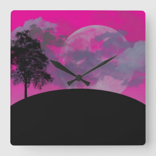 Reloj Cuadrado Resumen Crimson Moon Square Wall Clock
