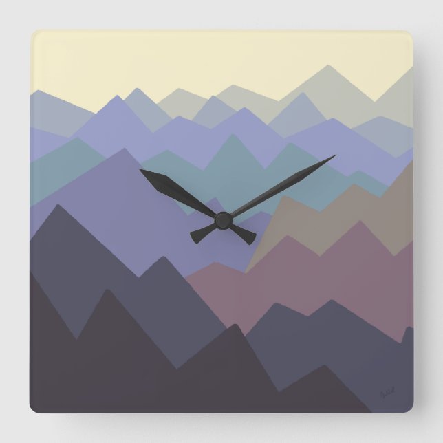 Reloj Cuadrado Resumen de arte de las montañas de invierno (Anverso)