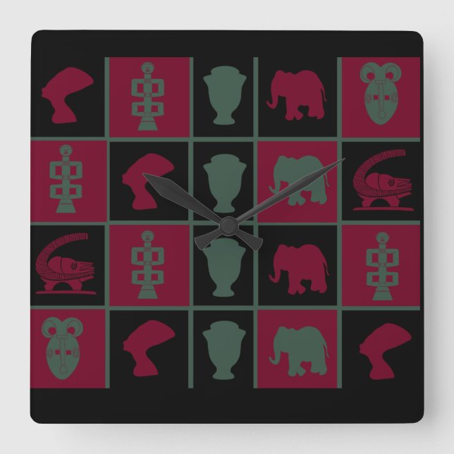 Reloj Cuadrado Resumen de arte tribal africano (Anverso)