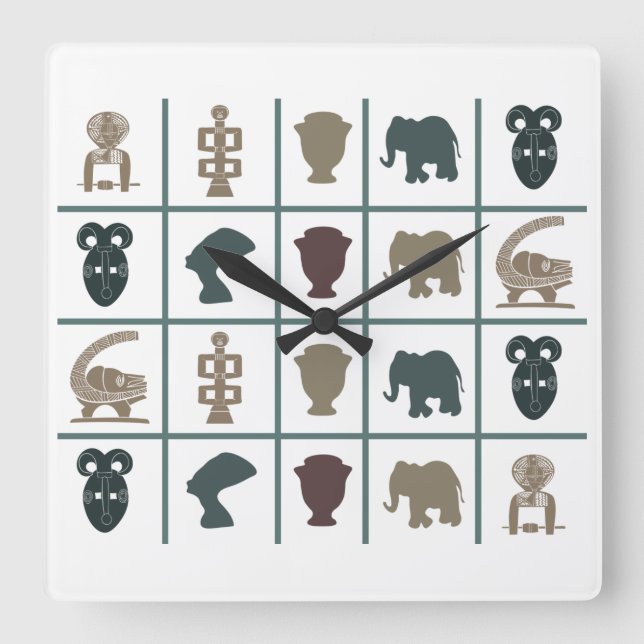Reloj Cuadrado Resumen de arte tribal africano (Anverso)