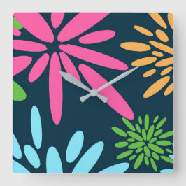 Reloj Cuadrado Resumen de colores de fuegos artificiales Flores R