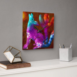 Reloj Cuadrado Resumen de Coyote Arte Saguaro Cactus Deert Brown