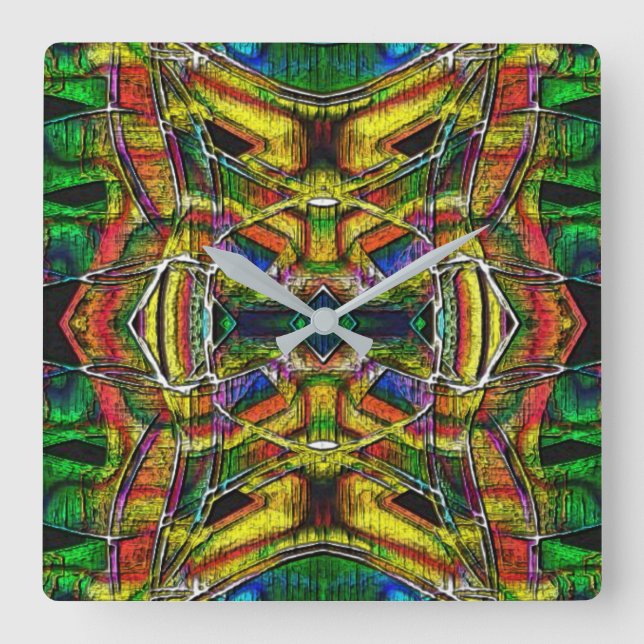 Reloj Cuadrado Resumen de diseños de estilo tribal, tallados (Anverso)