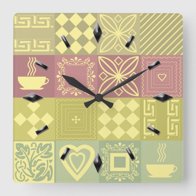 Reloj Cuadrado Resumen de elementos modernos y simples diseño geo (Anverso)