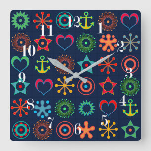 Reloj Cuadrado Resumen de formas divertidas diseño retro impresió