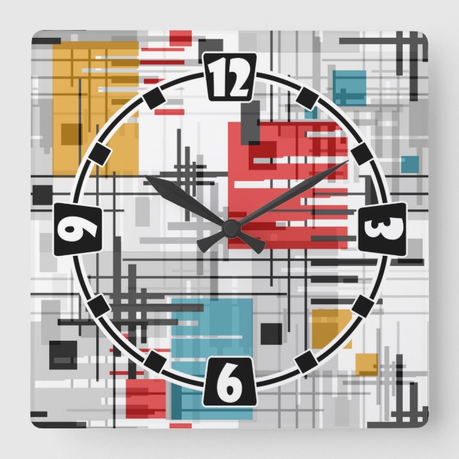 Reloj Cuadrado Resumen de formas geométricas modernas rayadas de  (Anverso)