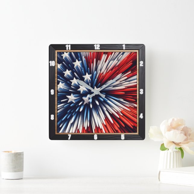 Reloj Cuadrado Resumen de la bandera norteamericana de diseño mar (Hogar)