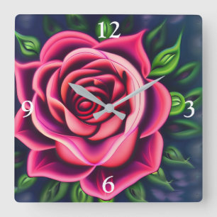 Reloj Cuadrado Resumen de la flor rosa rosada romántica