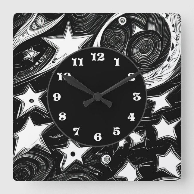 Reloj Cuadrado Resumen De La Luna Y Las Estrellas (Anverso)