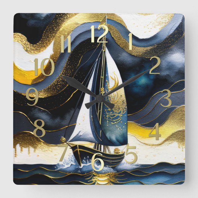 Reloj Cuadrado Resumen de la pintura acuática velada en barco de  (Anverso)