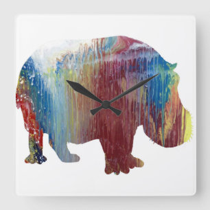Reloj Cuadrado Resumen de la silueta de Hippotamus
