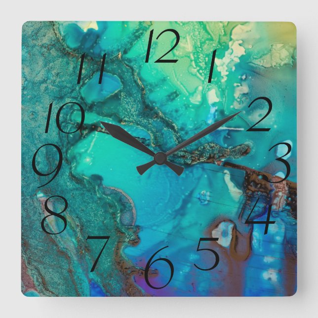 Reloj Cuadrado Resumen de las sombras del azul en los monogramas  (Anverso)