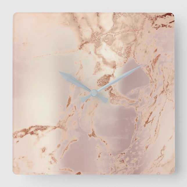 Reloj Cuadrado Resumen de mármol Rosa de coral rosa Rubor pearly (Anverso)
