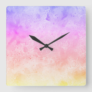 Reloj Cuadrado Resumen de nubes de arcoiris con acuarela líquida