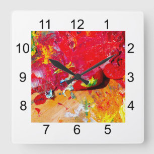 Reloj Cuadrado Resumen de paleta de colores del artista