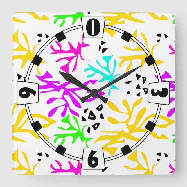 Reloj Cuadrado Resumen de patrón de neón multicolor (Anverso)
