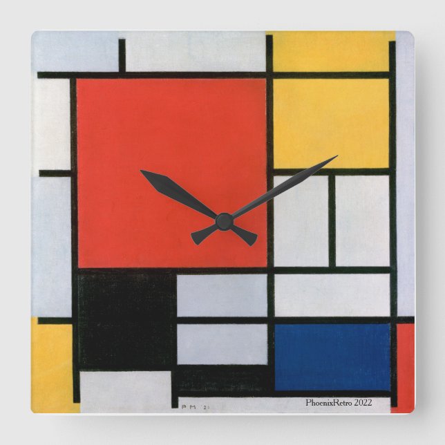 Reloj Cuadrado Resumen de Piet Mondrian (Anverso)