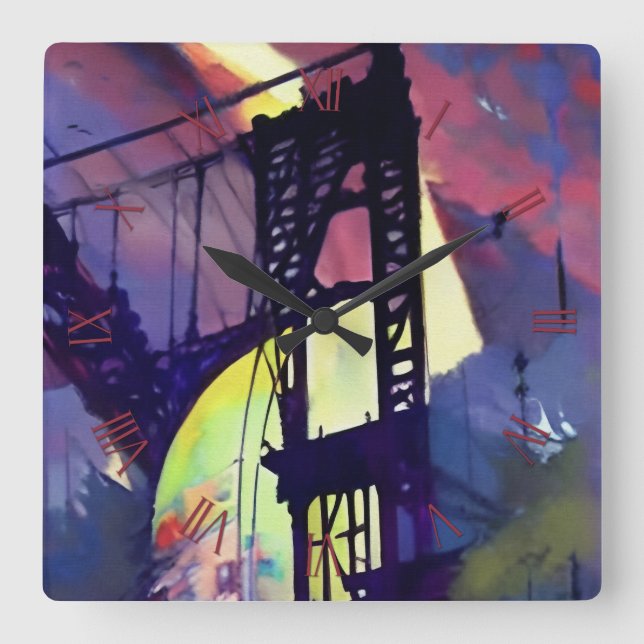 Reloj Cuadrado Resumen de pintura en el puente Manhattan (Anverso)