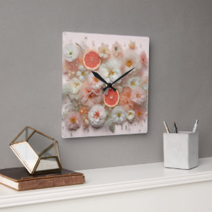 Reloj Cuadrado Resumen de pomelo y flores