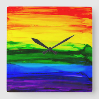 Reloj Cuadrado Resumen de tinta de alcohol arco iris