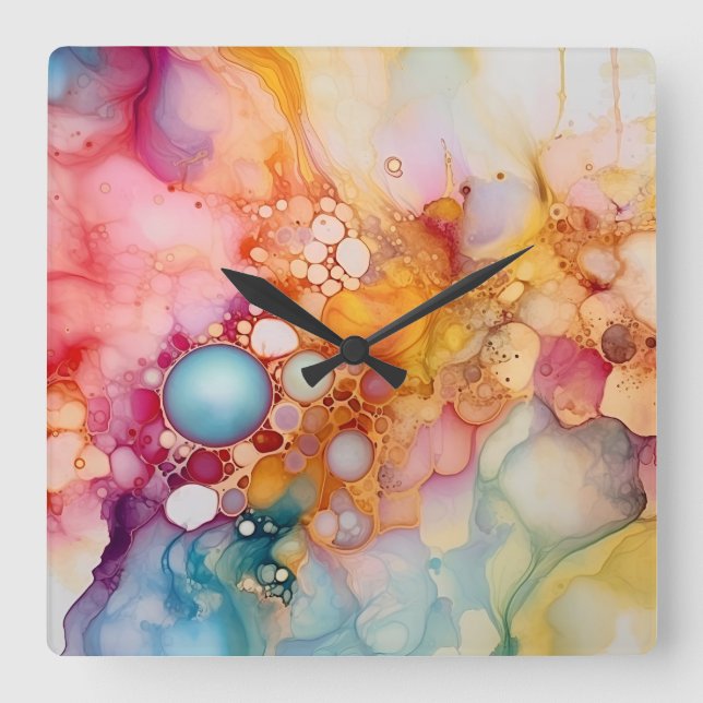 Reloj Cuadrado Resumen de vibraciones de arte de arte con aire lí (Anverso)