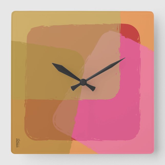 Reloj Cuadrado Resumen del Naranja rosado rosado del oro de la ve (Anverso)