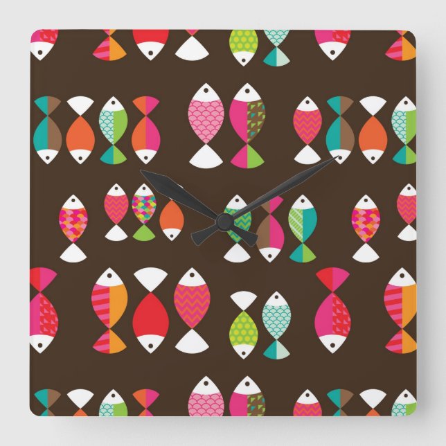 Reloj Cuadrado Resumen del patrón submarino de peces retro 2 (Anverso)