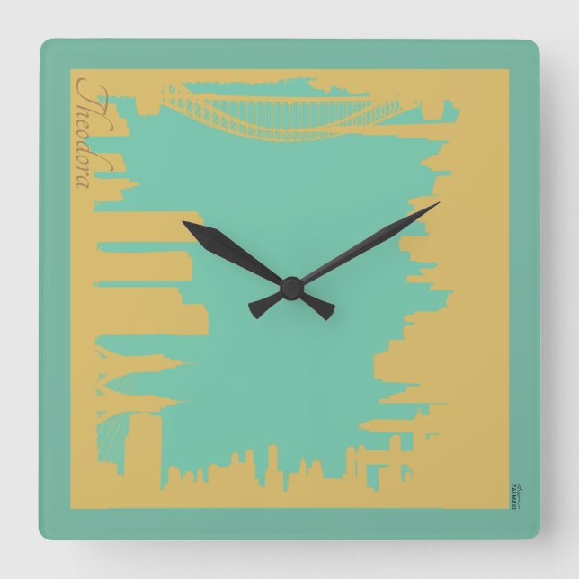 Reloj Cuadrado Resumen Edificios Tusquesa Oro (Anverso)