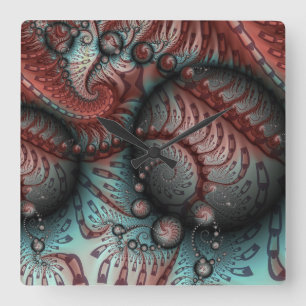 Reloj Cuadrado Resumen Fantasía Arte Fractal Bolas Azul marrón