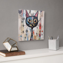 Reloj Cuadrado Resumen Gato feliz de ojos anchos