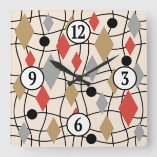 Reloj Cuadrado Resumen geométrico moderno de mediados de siglo