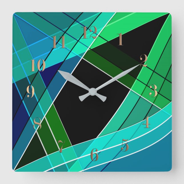 Reloj Cuadrado Resumen, geométrico , verde , azul , negro (Anverso)