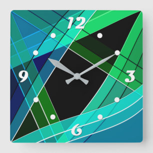 Reloj Cuadrado Resumen, geométrico , verde , azul , negro