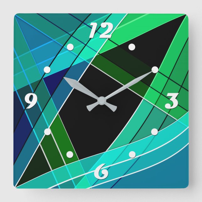 Reloj Cuadrado Resumen, geométrico , verde , azul , negro (Anverso)