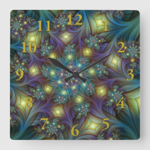 Reloj Cuadrado Resumen ilustrado brillante arte fractal púrpura V